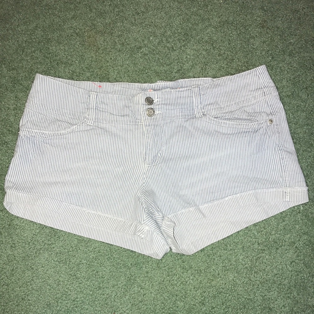 Blue pinstriped jean shorts